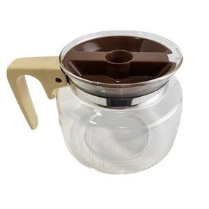 Glass Coffee Decanter with Brown Lid and Cream Handle